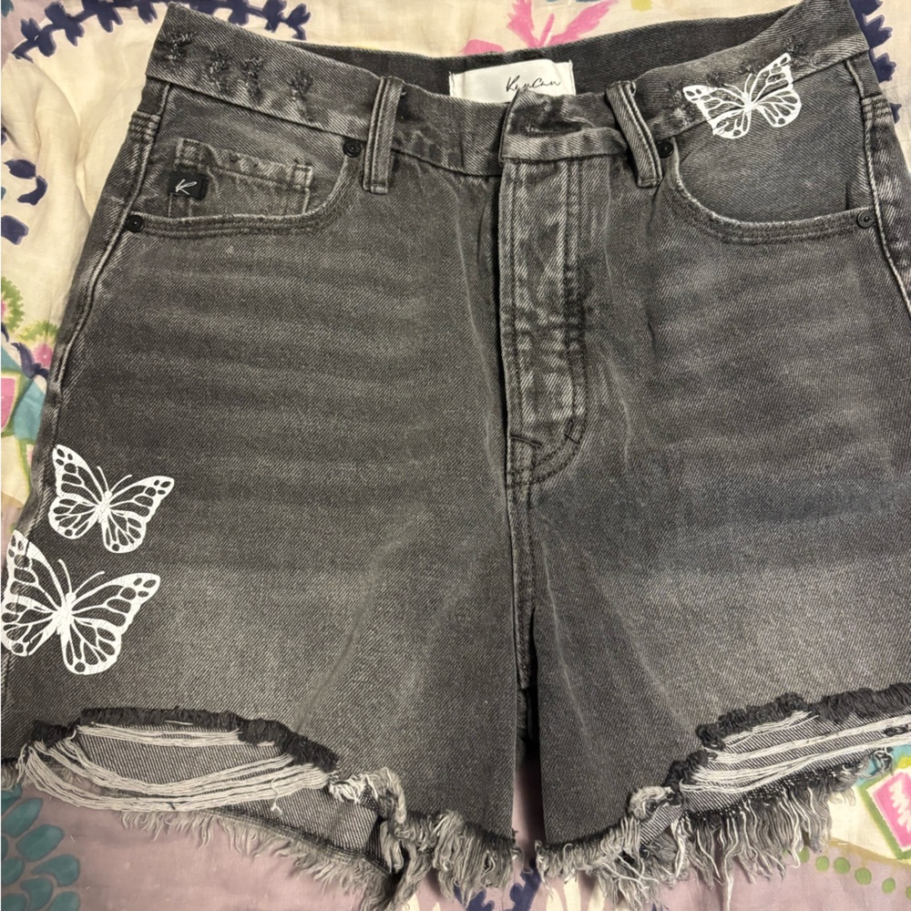 Kendall & Kylie Gray Jean Shorts with Distressed Details